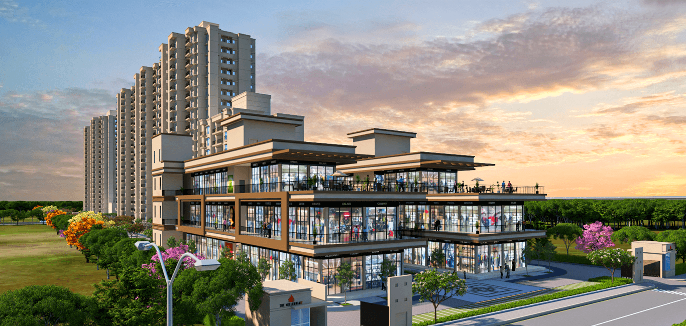 "Image of modern residential flats in Gurgaon with proximity to commercial areas and business districts, showcasing the blend of urban living and commercial convenience in the city."